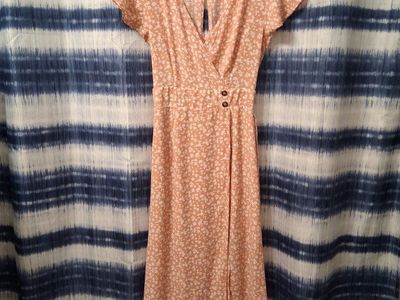 Sienna Sky Floral Maxi Dress - Peach with White Floral Print, Size XS, 47" Length