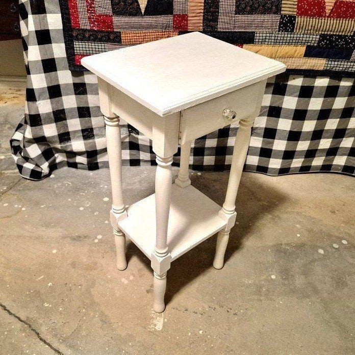 Shabby Chic White Side Table with Drawer and Shelf - Small Accent Furniture