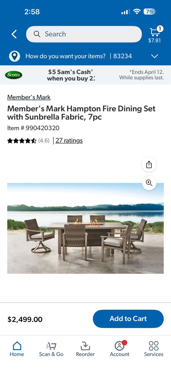 MEMBER'S MARK HAMPTON 7-PIECE FIRE DINING SET