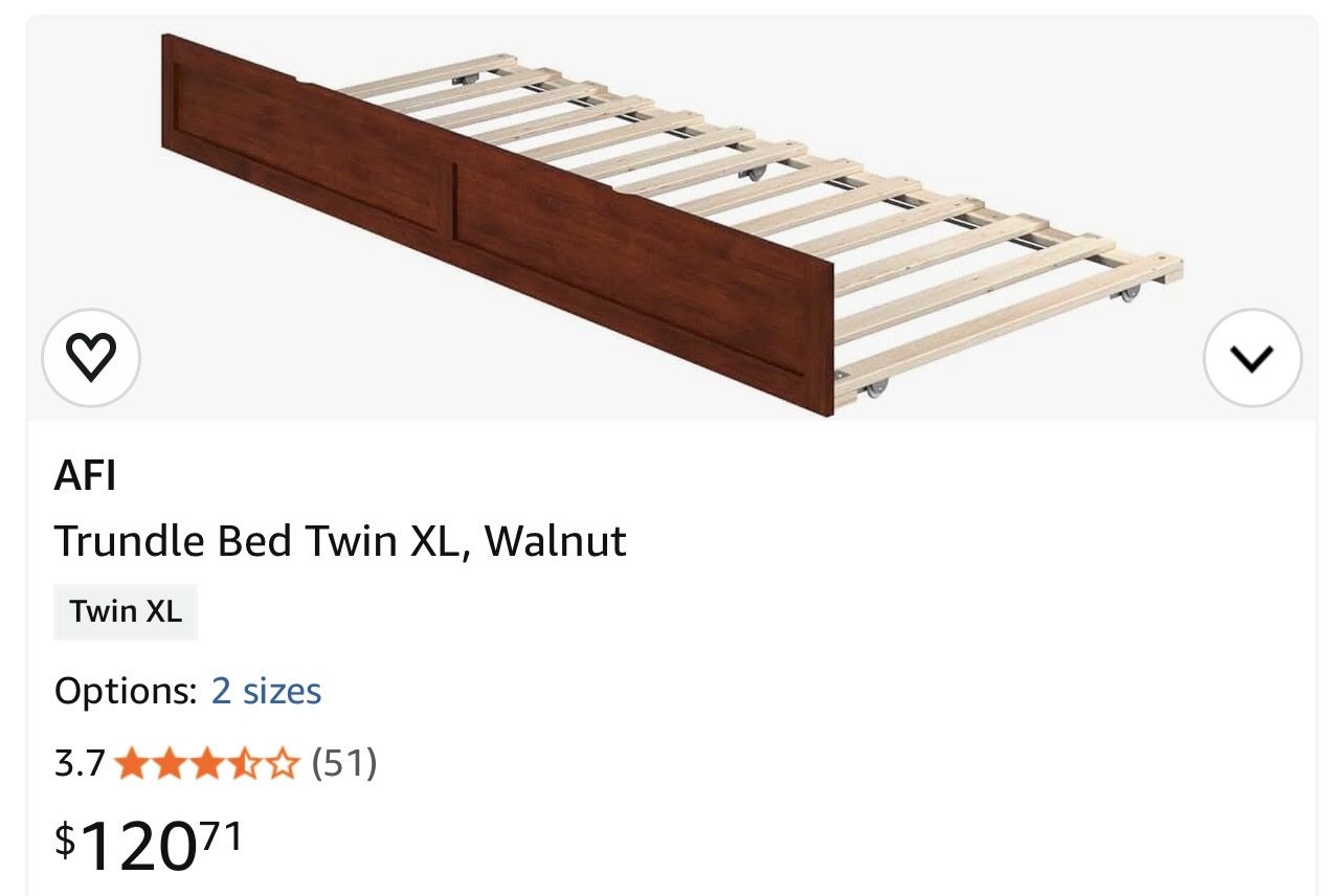 AFI Twin XL Wooden Trundle Bed Frame - Walnut Finish
