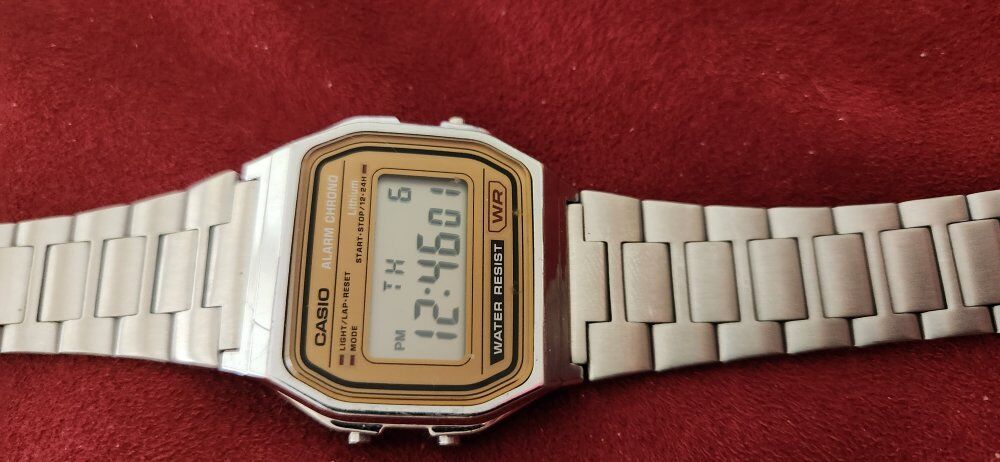 Vintage Casio Silver & Gold Digital Watch 593 A158WE Stainless new battery