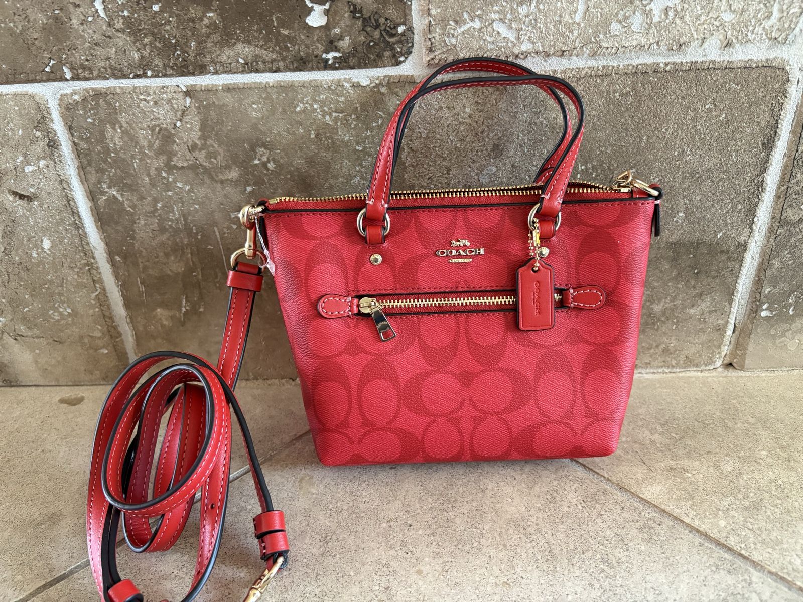 Like New Red Mini Gallery Coach Crossbody Bag