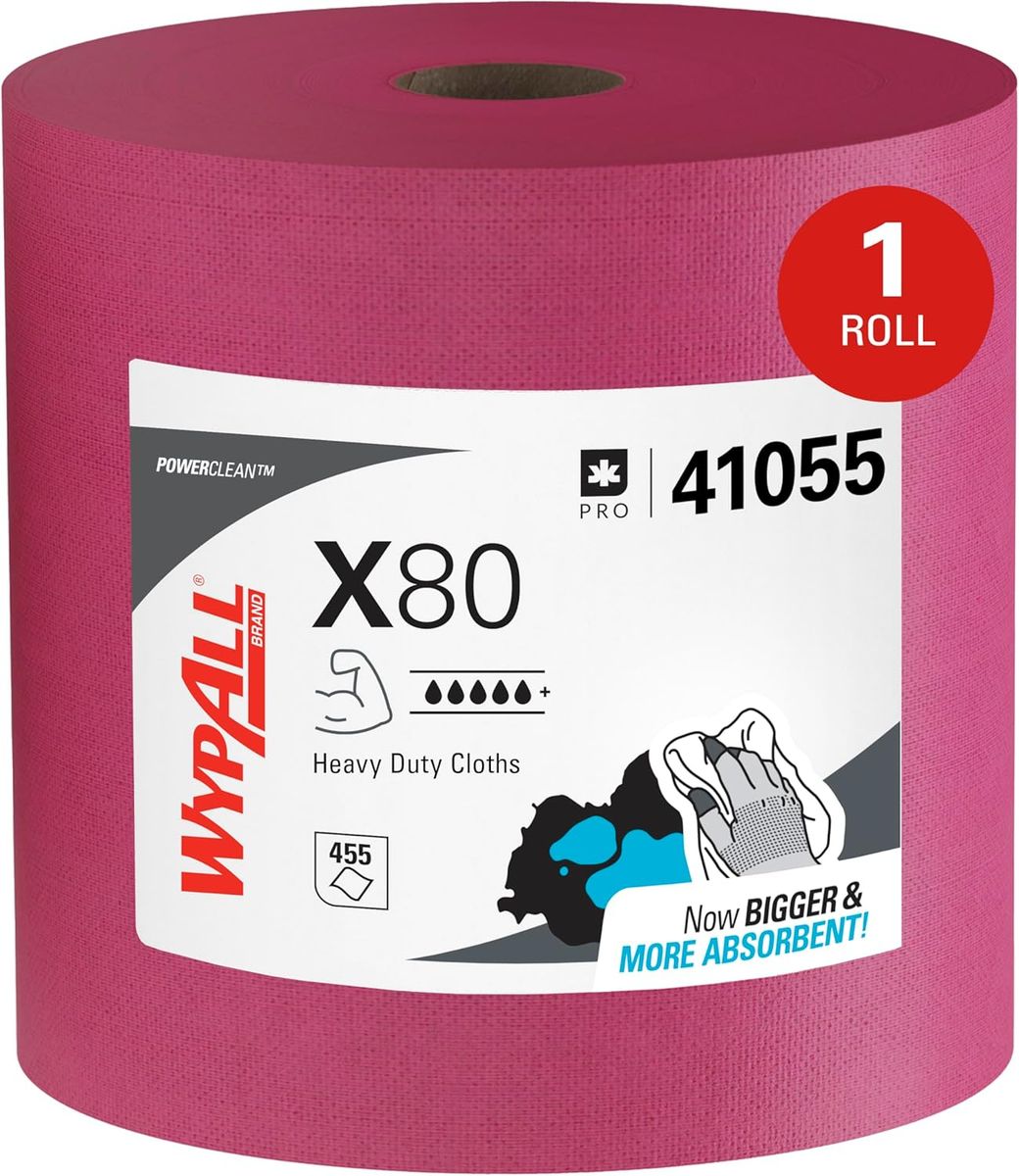 WypAll PowerClean X80 Cloths Heavy Duty Wipes (41055), Jumbo Roll