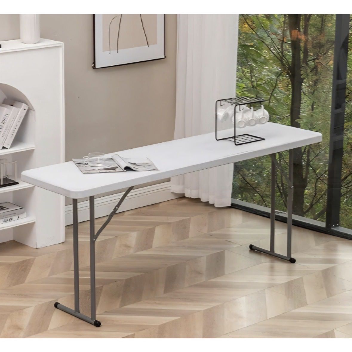 5-Foot Narrow Plastic Folding Training Table, 60” x 18” Portable  Seminar Table, 29” Height,