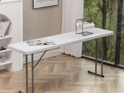 5-Foot Narrow Plastic Folding Training Table, 60” x 18” Portable Seminar Table, 29” Height,