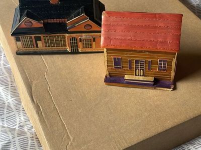 Vintage Dollhouse Miniatures - Wooden Houses Set of 2, Hand-Painted Collectibles