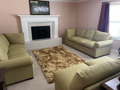 Beatiful chartreuse fabric sectional