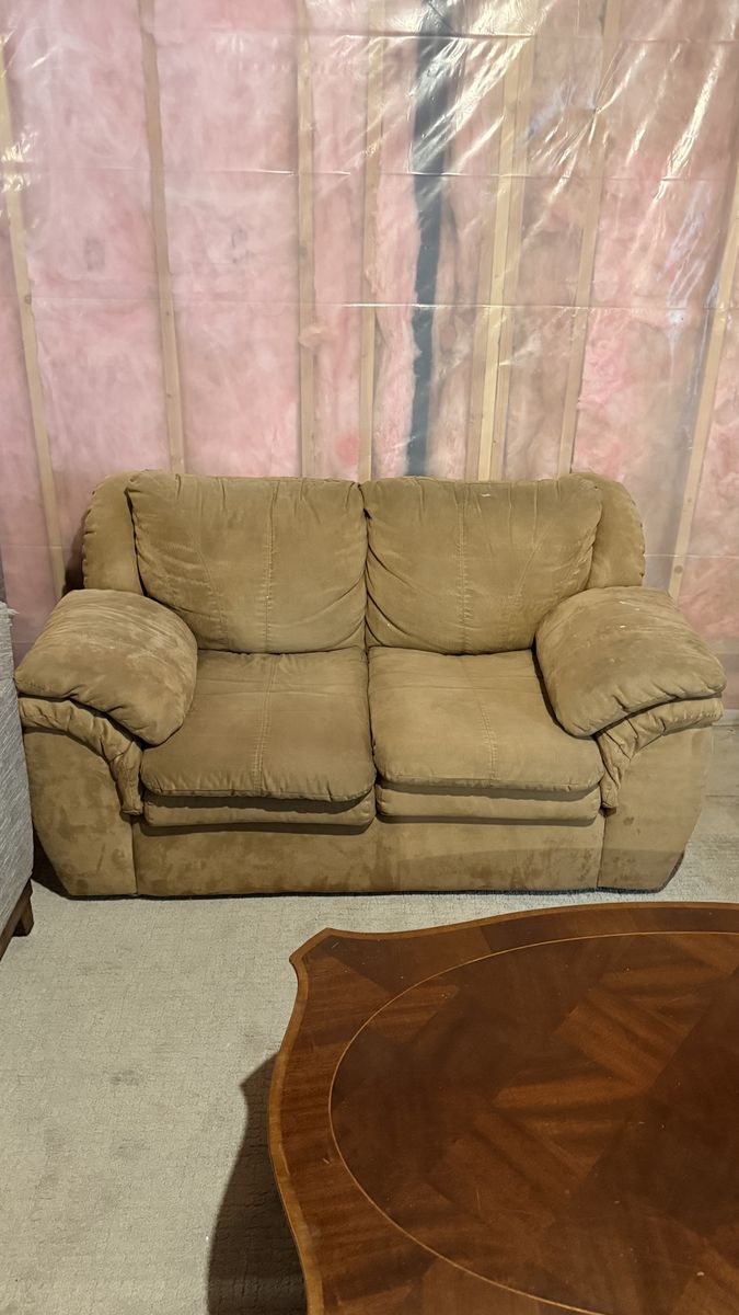 Comfortable Tan Fabric Loveseat - Great for Small Spaces