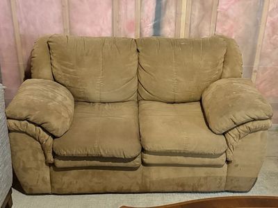 Comfortable Tan Fabric Loveseat - Great for Small Spaces