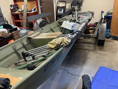 Aluminum Jon Boat with Outboard Motor and Trailer