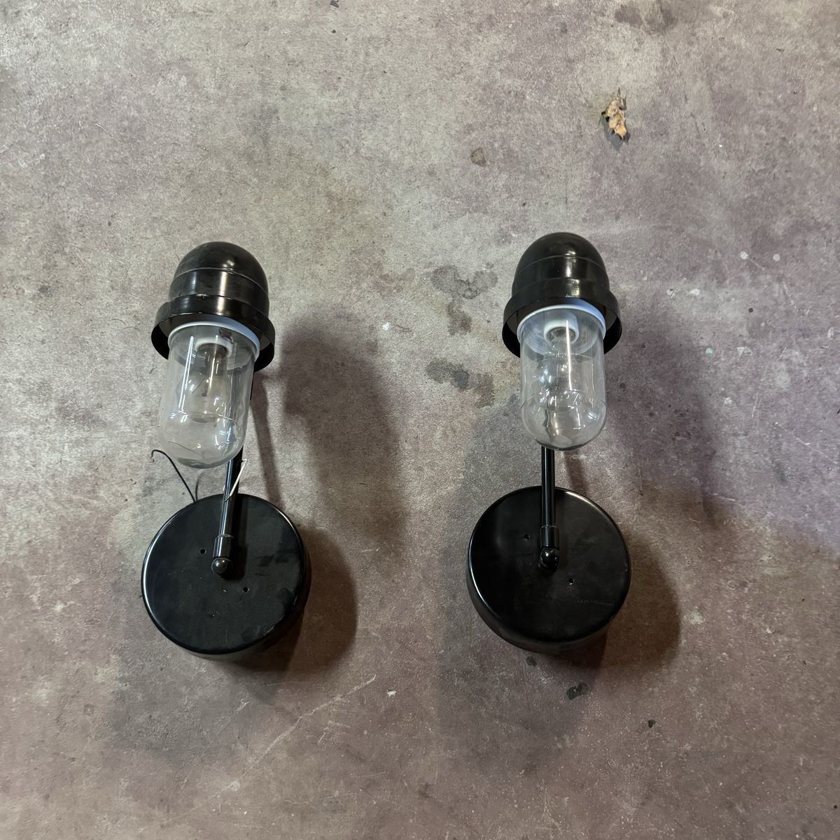 Industrial Style Wall Sconces - Black Metal & Clear Glass - Set of 2