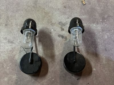 Industrial Style Wall Sconces - Black Metal & Clear Glass - Set of 2