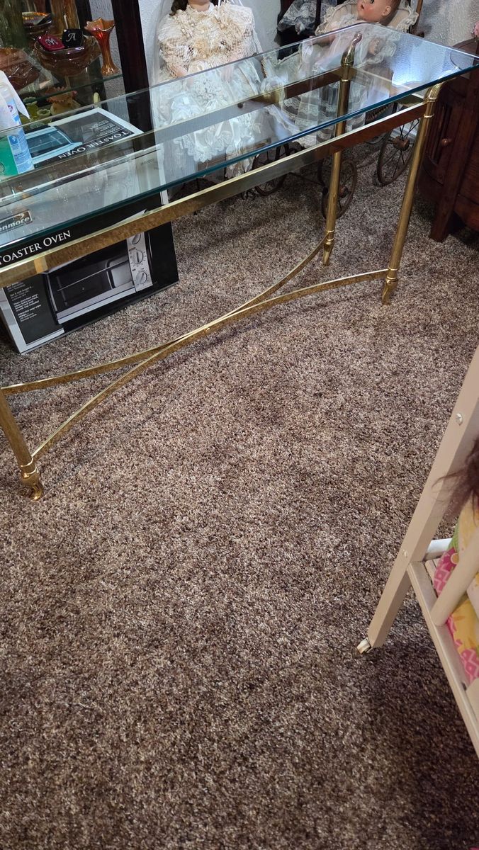Brass and Glass Console Table Vintage Hollywood Regency Sofa Entryway Table