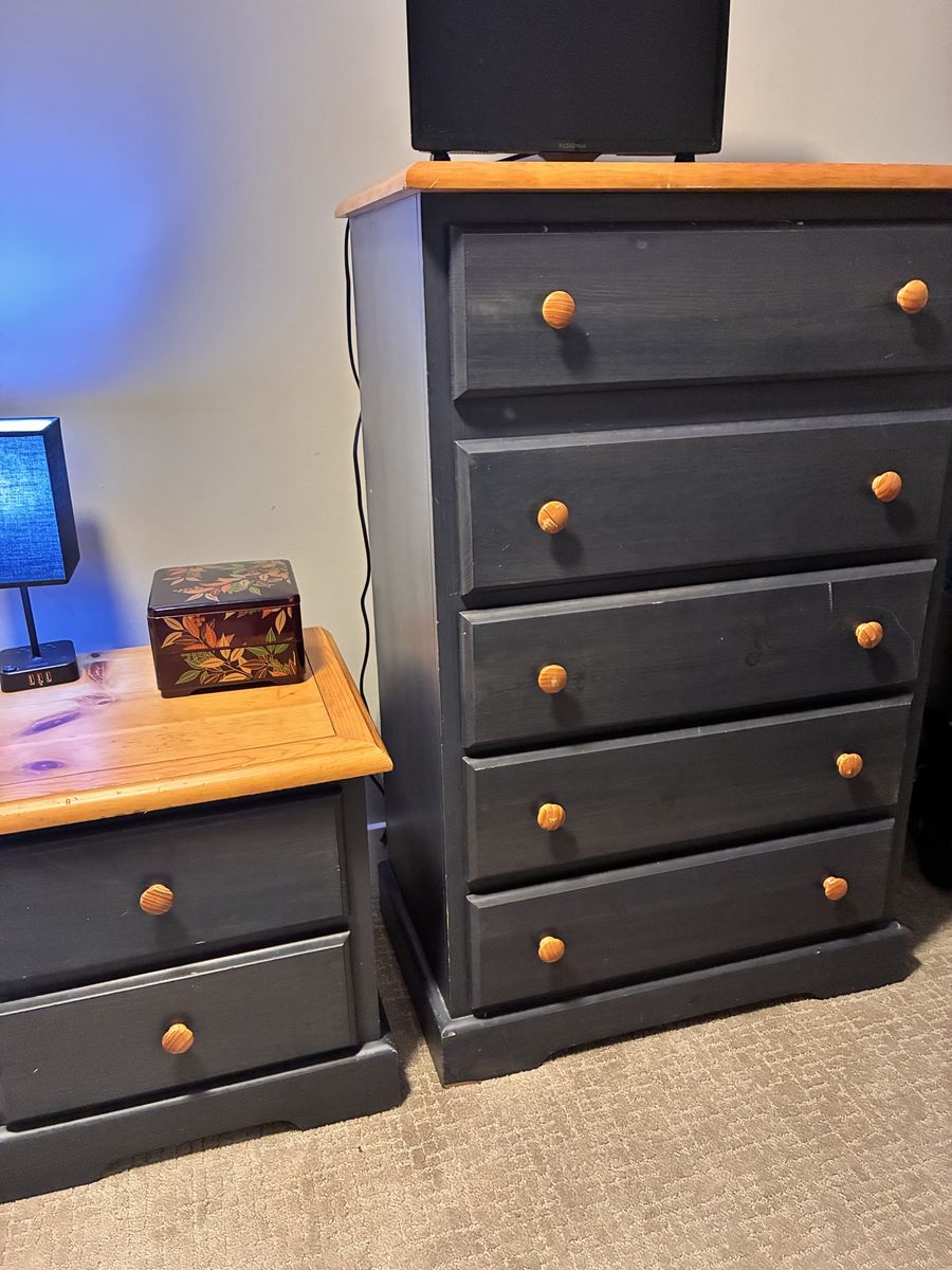 Dresser + Nightstand Set – Solid Wood (Dark Blue)