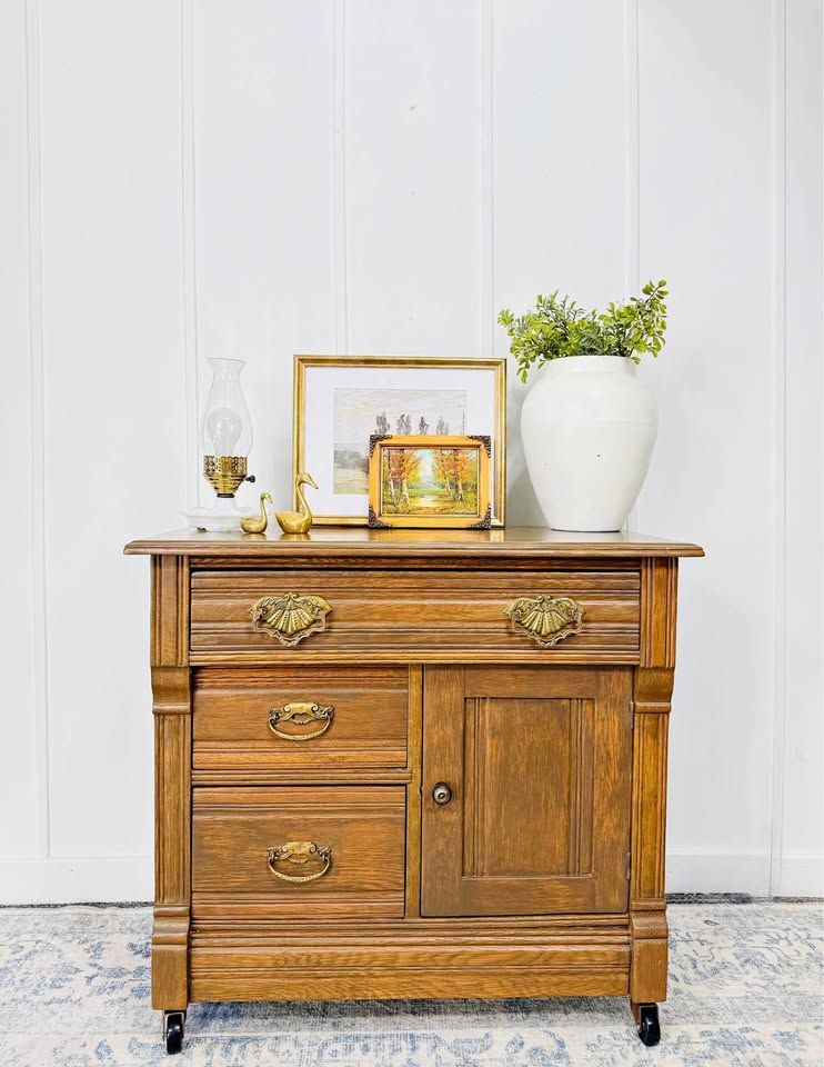 Antique Solid Wood 3 Drawer Wash Stand | Antique Wash Stand Chest | Antique Dresser