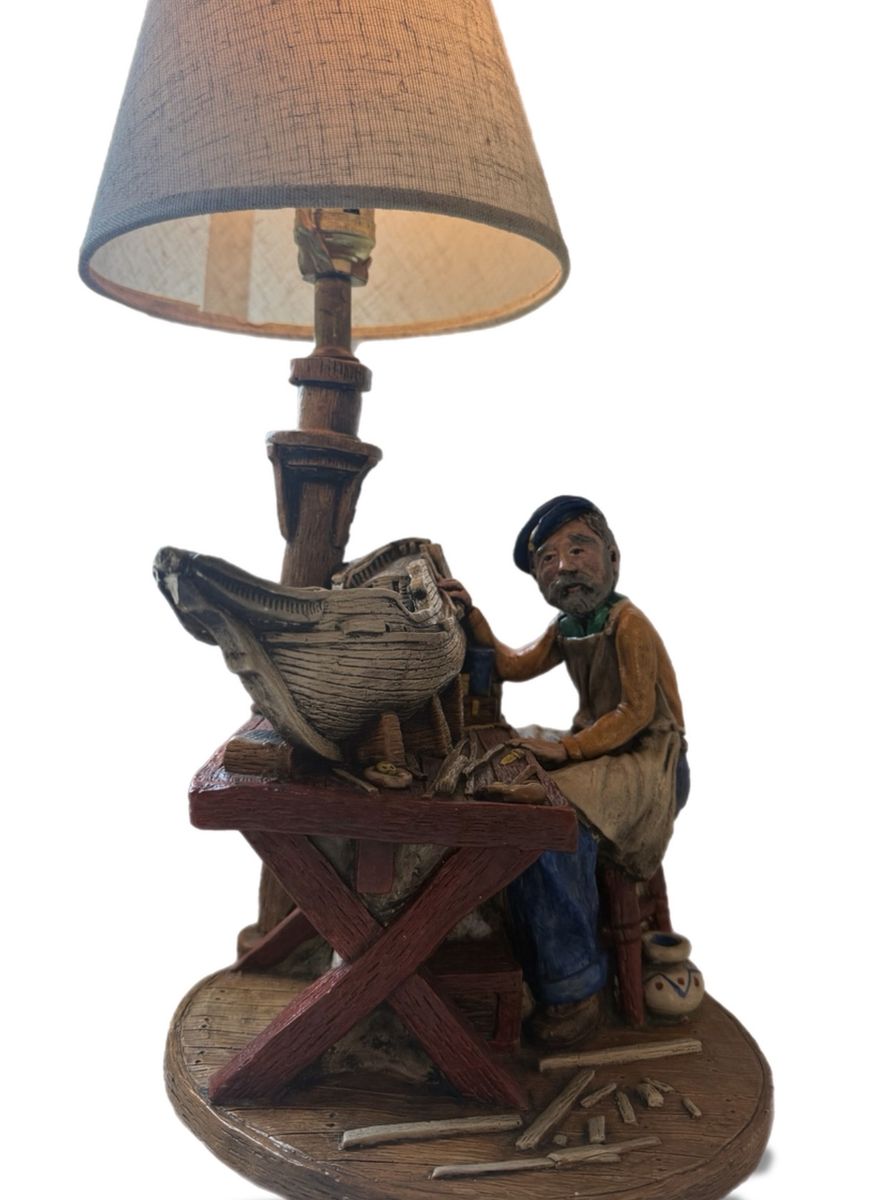 Vintage Nautical Shipbuilder Fisherman Table Lamp – Hand-Painted Maritime Decor