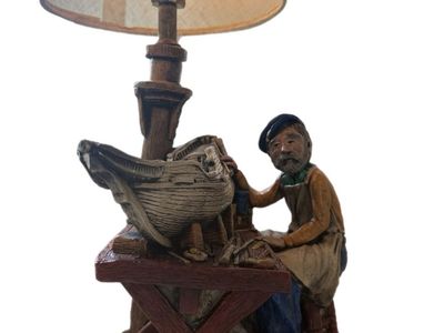 Vintage Nautical Shipbuilder Fisherman Table Lamp – Hand-Painted Maritime Decor