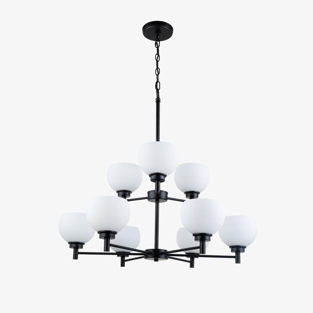 Modern 3 Light Chandelier Blackl Finish Frosted Round Glass