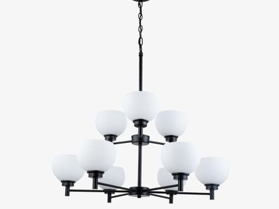 Modern 3 Light Chandelier Blackl Finish Frosted Round Glass