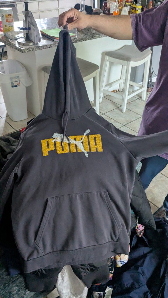 Puma Men's Gray Hoodie with Yellow Logo - Size M