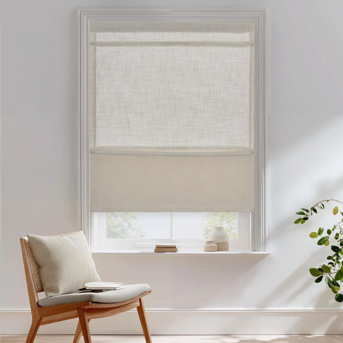StangH Cordless Magnetic Roman Shade Linen Light Filtering Door Blind 26x64