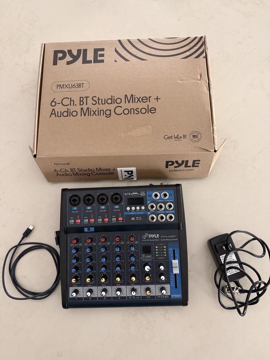 Pyle PMXU63BT 6-Channel Bluetooth Studio Audio Mixer Console with Power Adapter