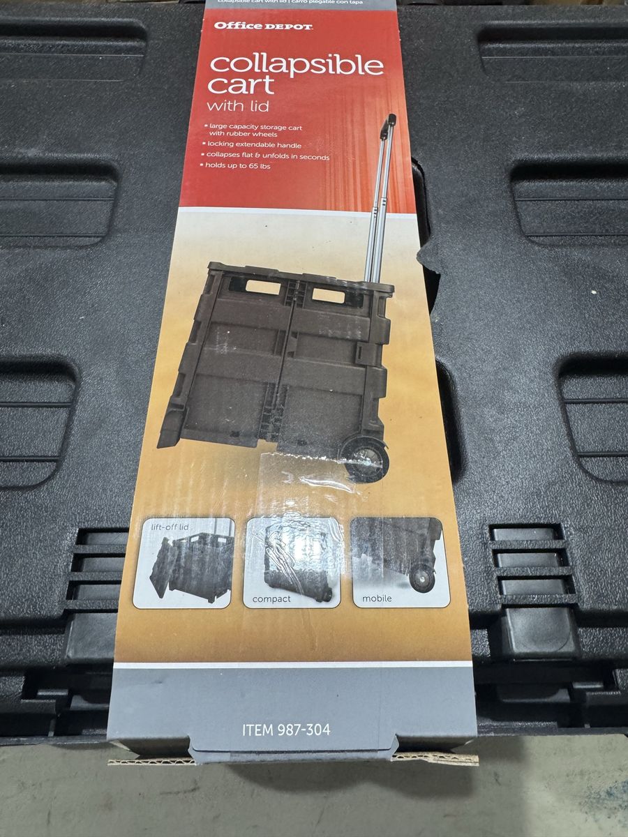Office Depot Collapsible Cart with Lid - 16"H x 18"W x 15"D, Black, Holds 65 lbs