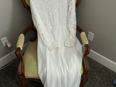 White Lace bodiceLong Sleeve Formal Dress - Modest Prom/Wedding/Bridesmaid Gown, Temple