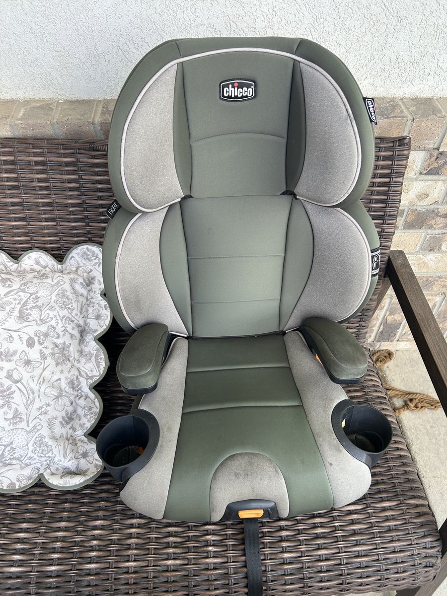 Chicco KidFit High Back Booster Seat - Olive Green with LATCH System & Cup Holders