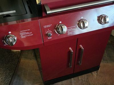 Kenmore Red 3-Burner Gas Grill with Side Burner and Storage Cabinet