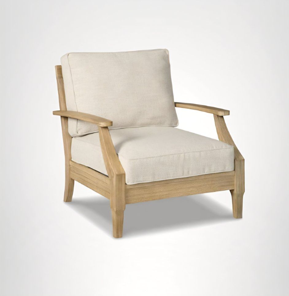Signature Design by Ashley Clare View Outdoor Lounge Chair, Eucalyptus Wood Frame, 5-Step Protective Finish, Nuvella Fabric Cush