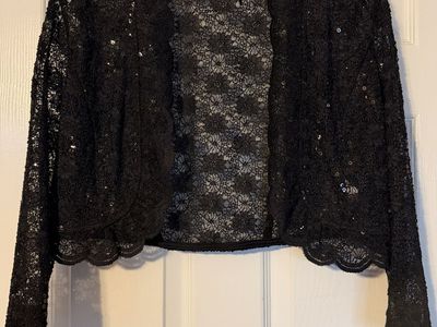 R&M Richards Women's Black Lace Sequin Bolero Jacket, Size M, Made in USA