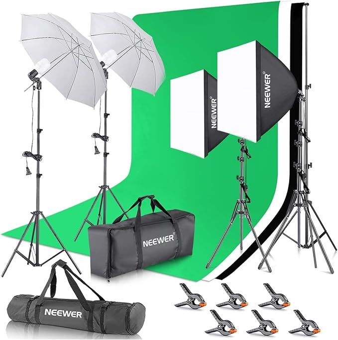 NEEWER NK100 Photography Lighting kit with Backdrops, 8.5x10ft Backdrop Stands, 5700K 800W Equivalent 24W LED Umbrella Softbox