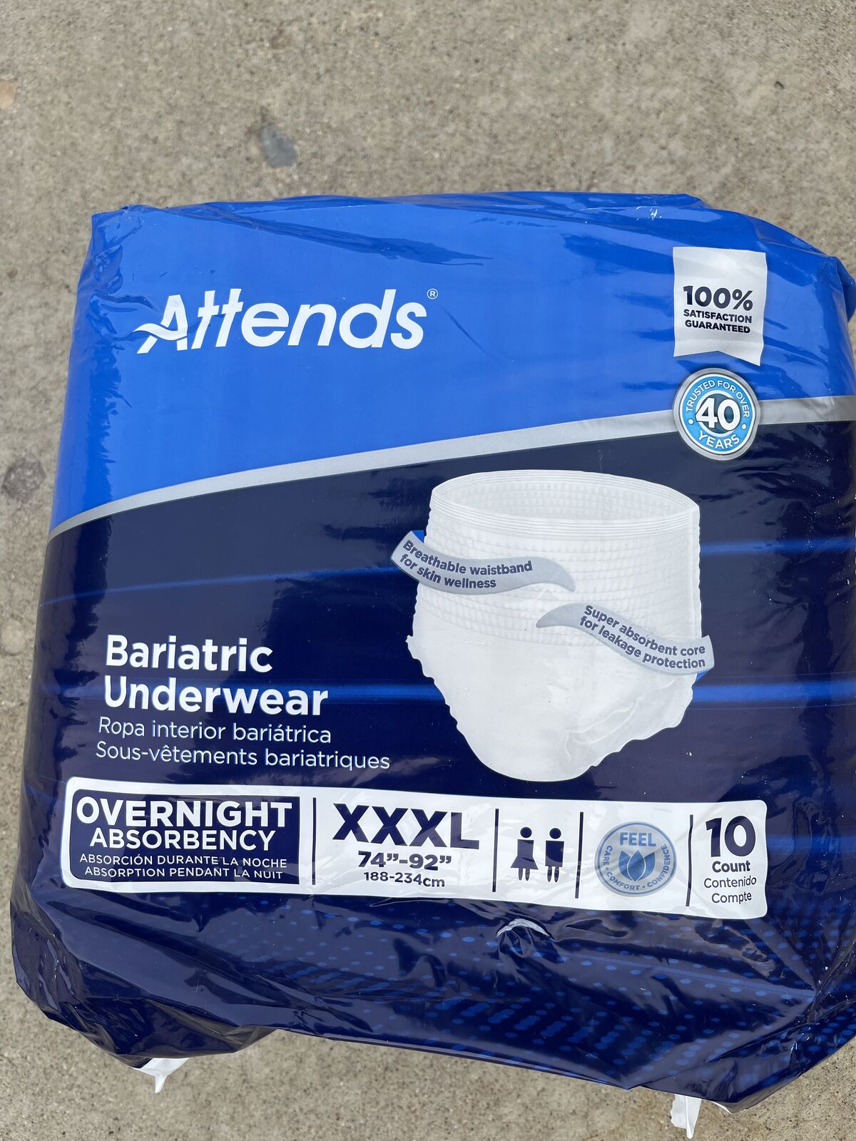 4-Pak (40 total) Attends XXXL Bariatric Underwear