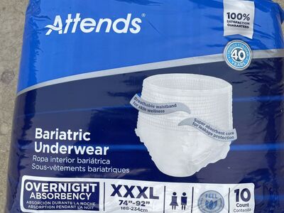 4-Pak (40 total) Attends XXXL Bariatric Underwear