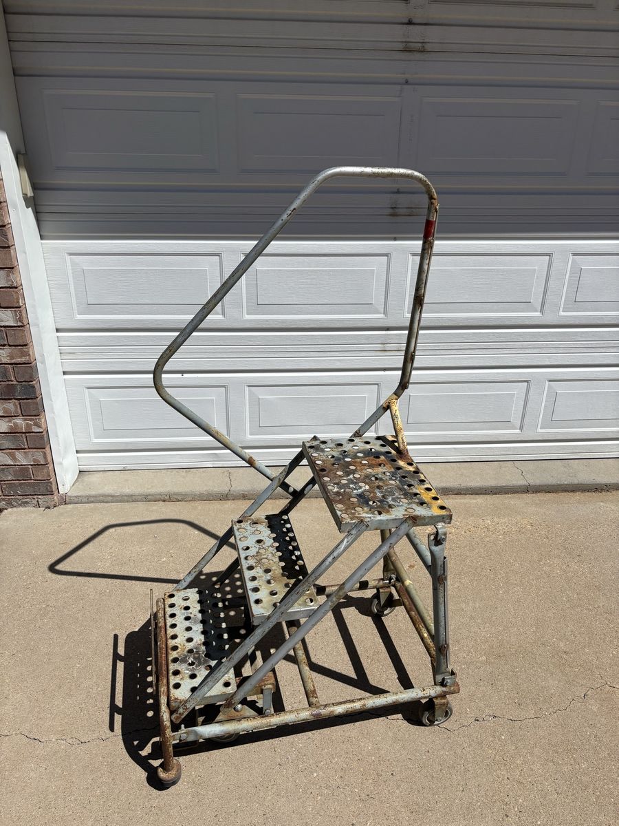 Used Modified Cotterman Rolling Steel Safety Ladder 3-Step with Handrailling.
