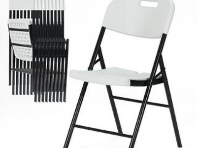Durable Sturdy Plastic Folding Chair Capacity ,White,Set of 10