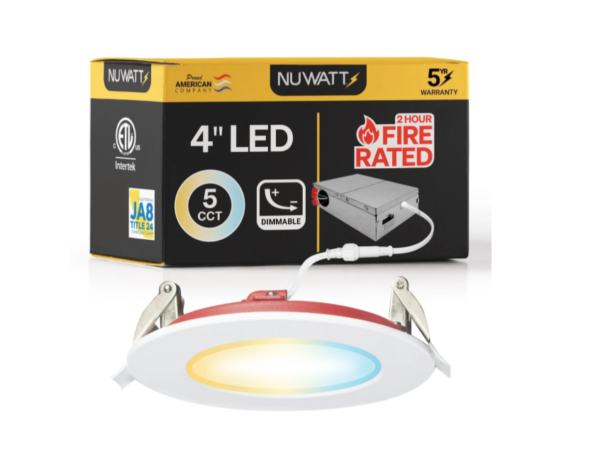 24-4" Inch 2 Hour Fire Rated Recessed Light Slim Canless LED Wafer Lights - Wet Rated - 5CCT 2700K-5000K- 900LM