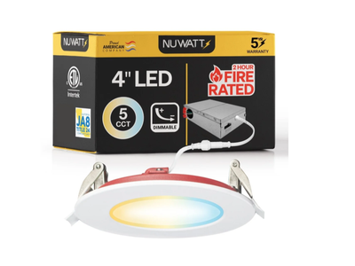 24-4" Inch 2 Hour Fire Rated Recessed Light Slim Canless LED Wafer Lights - Wet Rated - 5CCT 2700K-5000K- 900LM