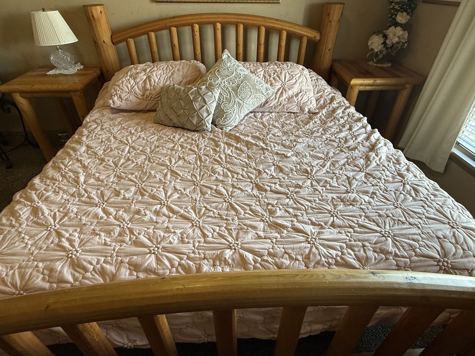 Rustic Log King Size Bed & Night Stands