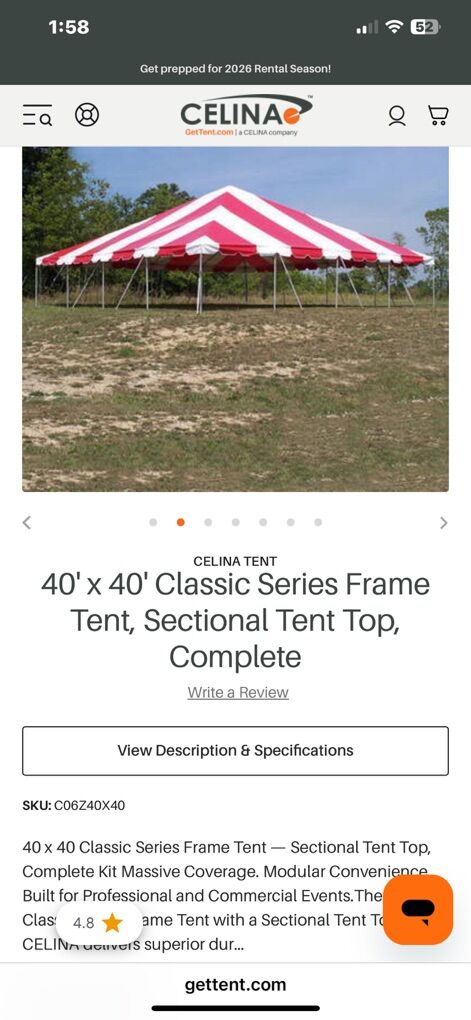 40' x 40' Classic Series Party Tent Frame ( NO TOP)