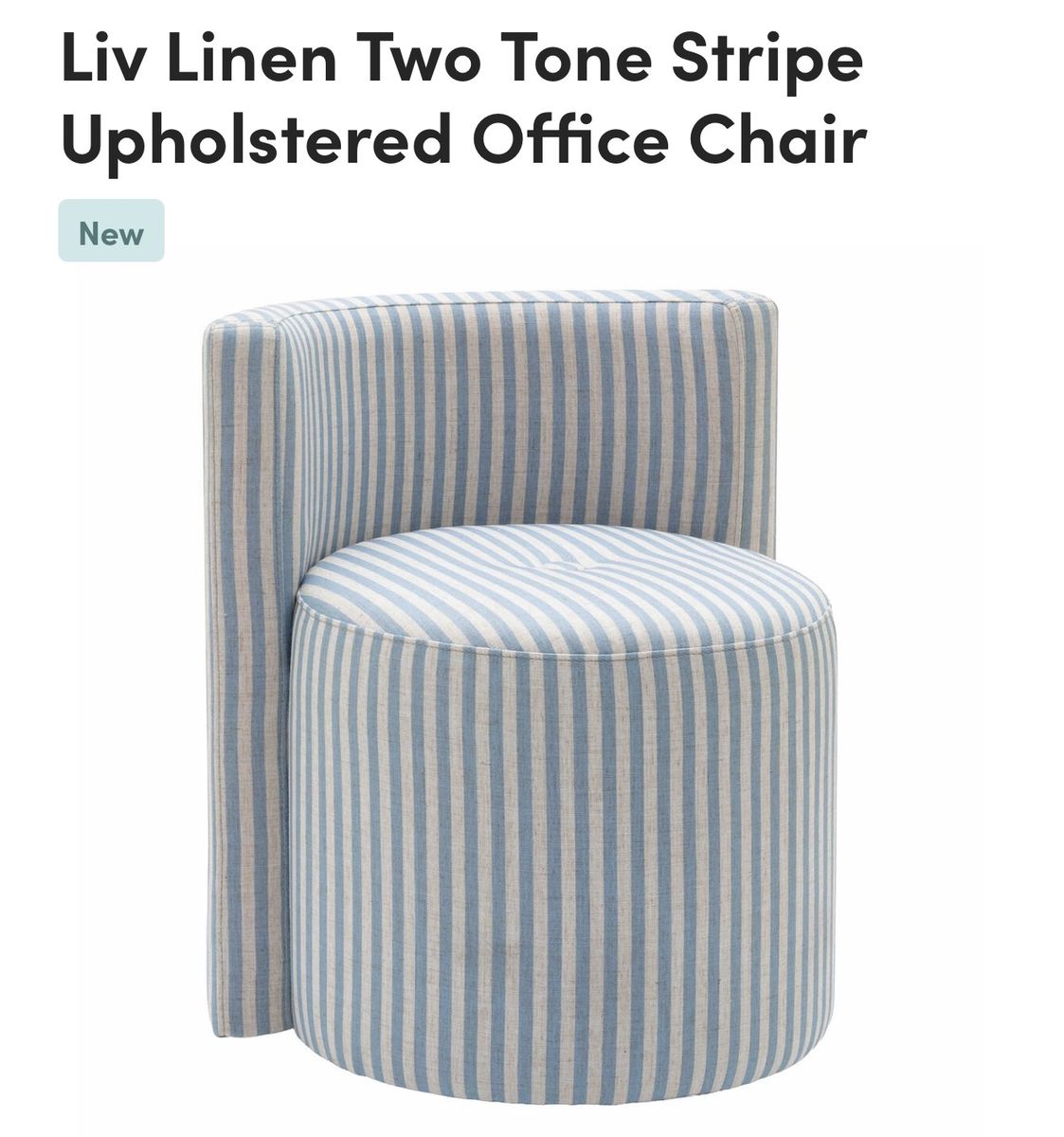 New. TOV Liv Linen Two Tone Stripe Upholstered Office Chair - Blue/White