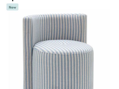 New. TOV Liv Linen Two Tone Stripe Upholstered Office Chair - Blue/White