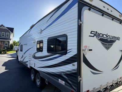 Forest River Shockwave Toy Hauler Travel Trailer - Ramp, Awning, Cargo Space, Great Condition