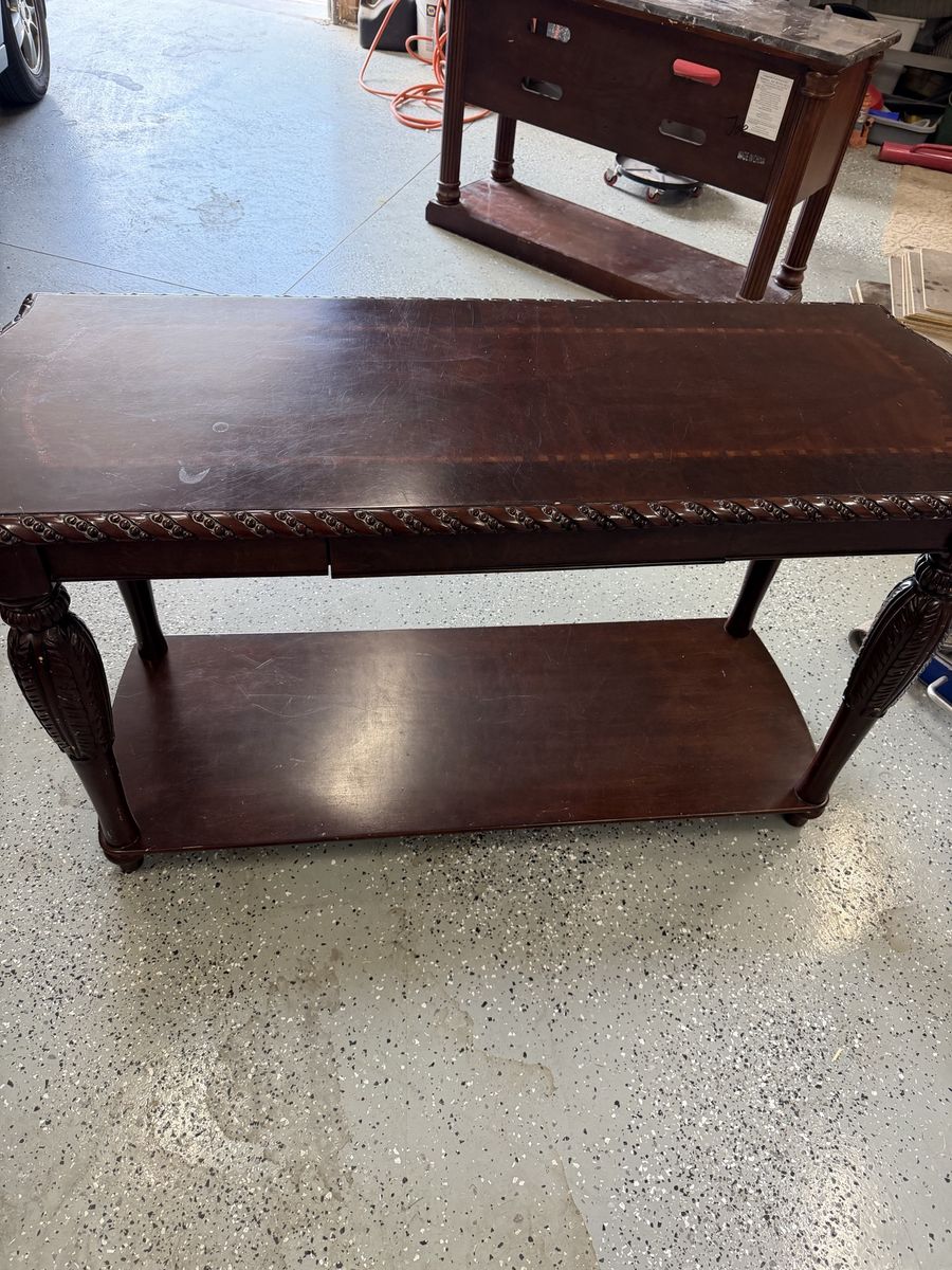 Dark Wood Console Table with Carved Legs & Drawer - Traditional Style Sofa Entryway Table