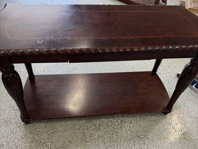 Dark Wood Console Table with Carved Legs & Drawer - Traditional Style Sofa Entryway Table
