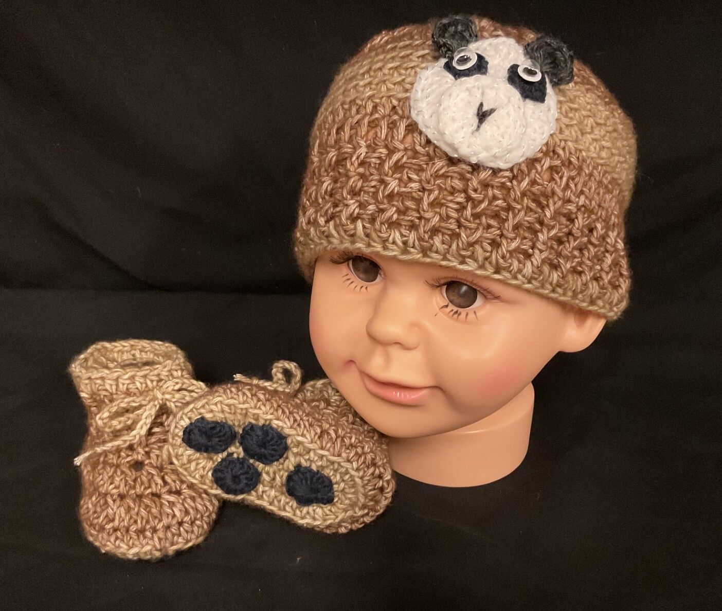 Baby Beanie And Booties - Panda