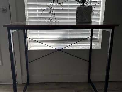 Compact Wood Finish Desk with Metal Frame - Perfect for Small Spaces
