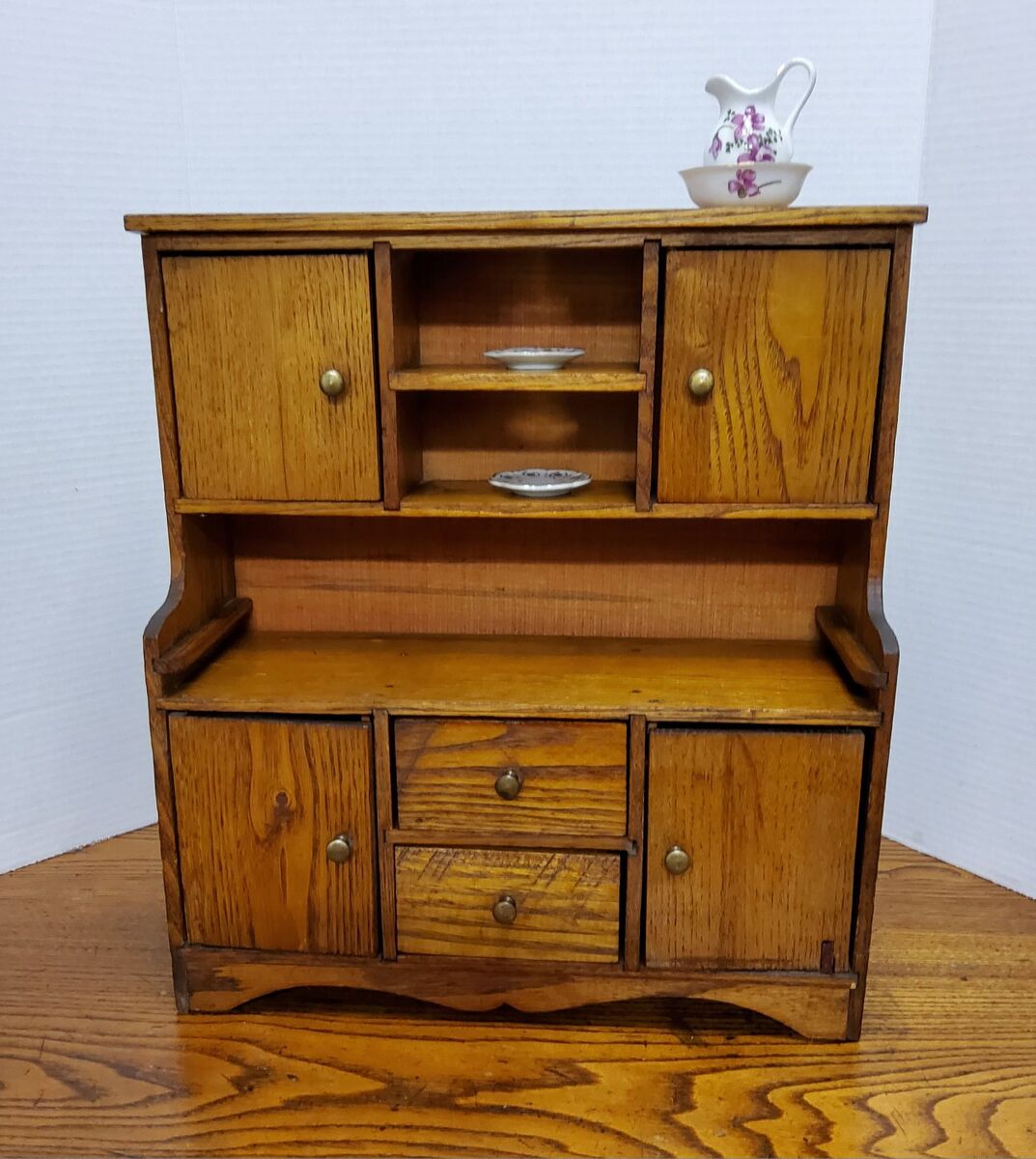 Antique TOY Oak Hoosier Cupboard. Handmade 14.5 X