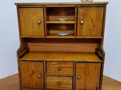 Antique TOY Oak Hoosier Cupboard. Handmade 14.5 X